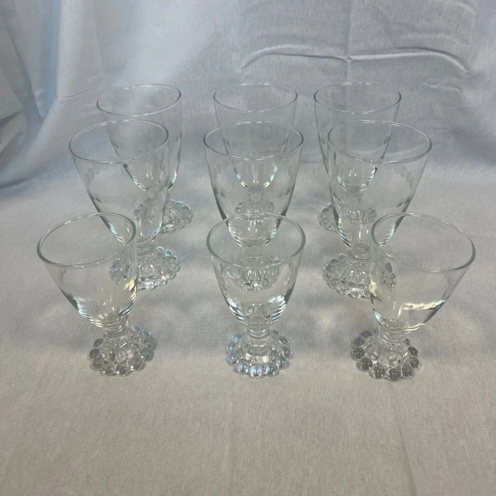 Boopie Stemmed Glasses Set 9 Clear Frosted Thumbprint Water Wine Goblets Mixed